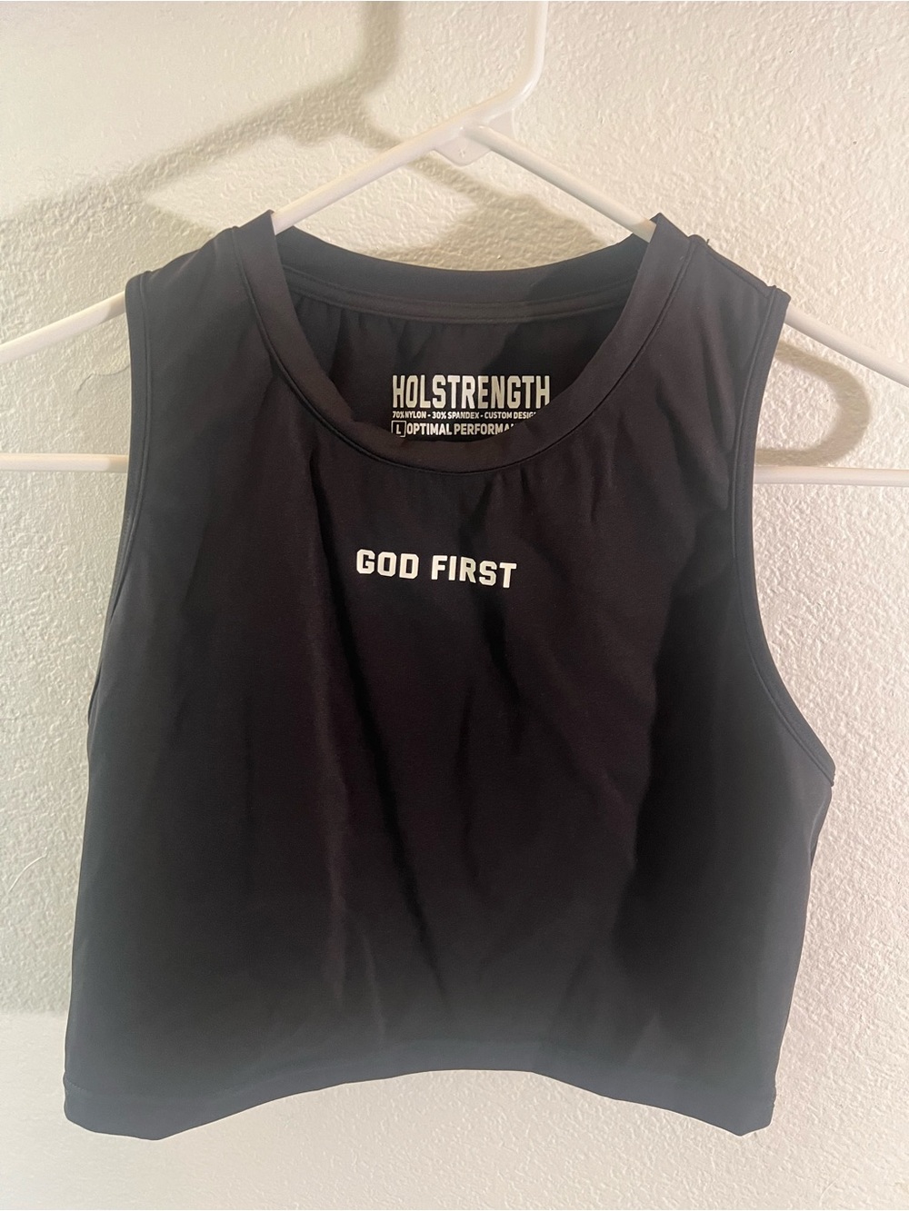 Women's Black 'God First' Crop Tank Top